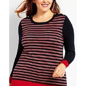 NWT Talbots Metallic Striped Sweater Knit cotton 3X plus size gold buttons navy
